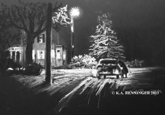 Snow Scene in Pastel and Charcoal